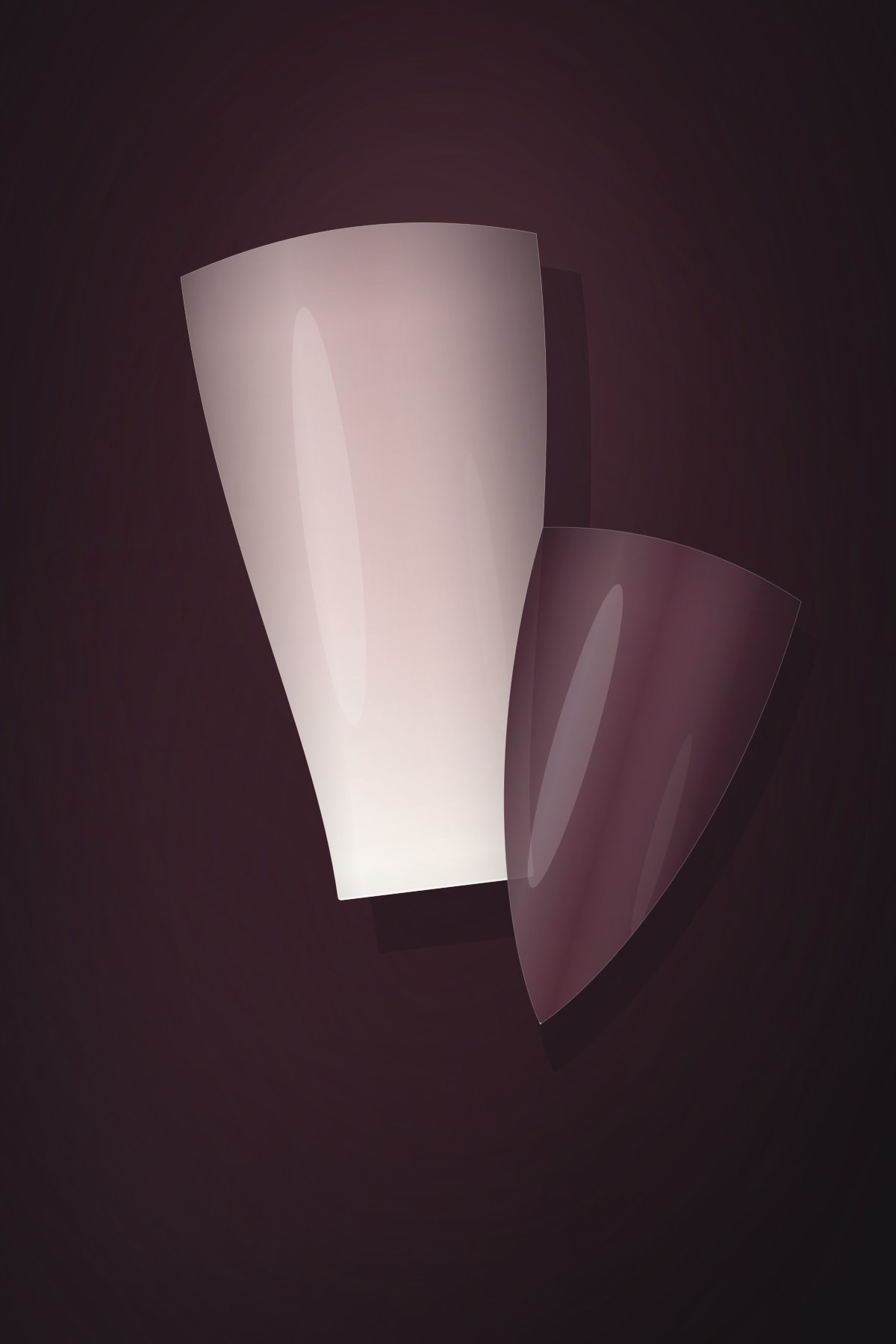A coffin-shaped acrylic tip in a rose ombré finish beside a deep wine acrylic tip